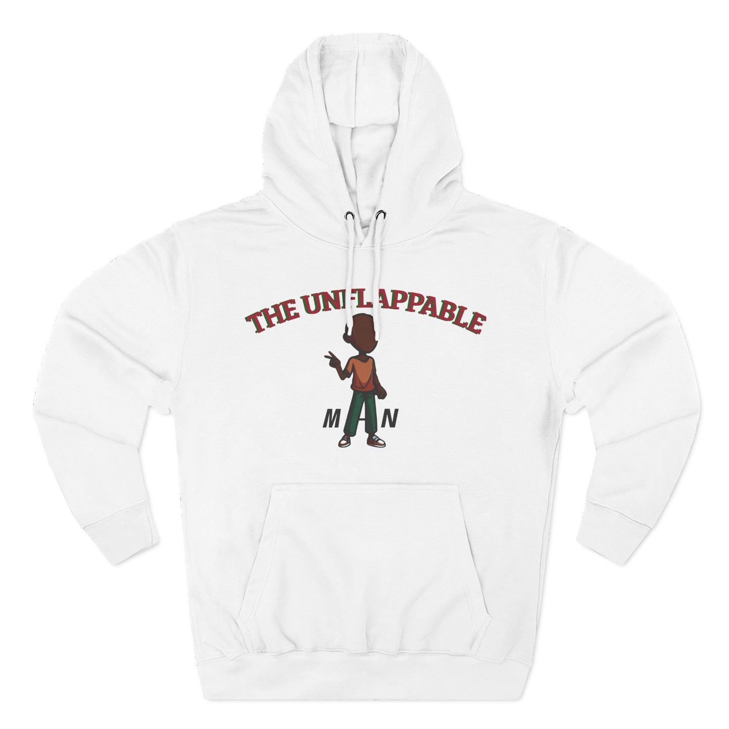 Unflappable Man Hoodie — Graphic Fleece Pullover with Cartoon Character