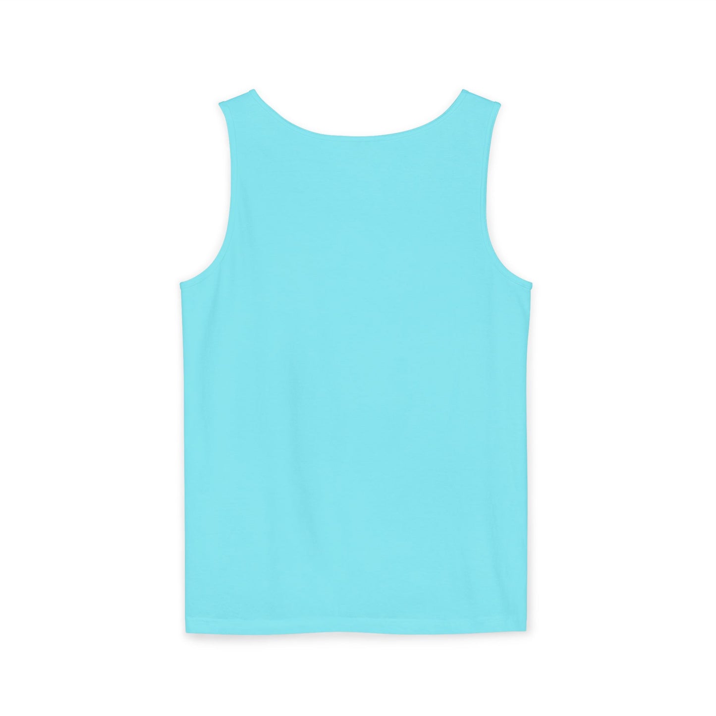 Minimalist Coffee Lover Tank — Small Cartoon Person Holding Mug Graphic Tank Top