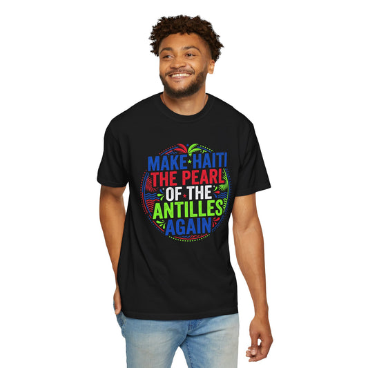 Make Haiti the Pearl — T‑Shirt (Antilles Pride, Colorful Retro Globe Design)