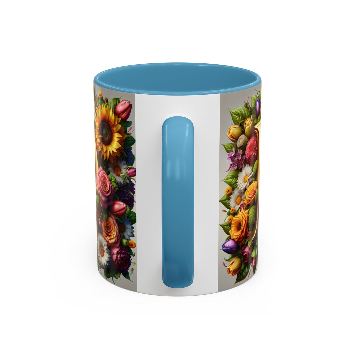 Floral Letter D Accent Coffee Mug - Colorful Personalized Drinkware for Nature Lovers