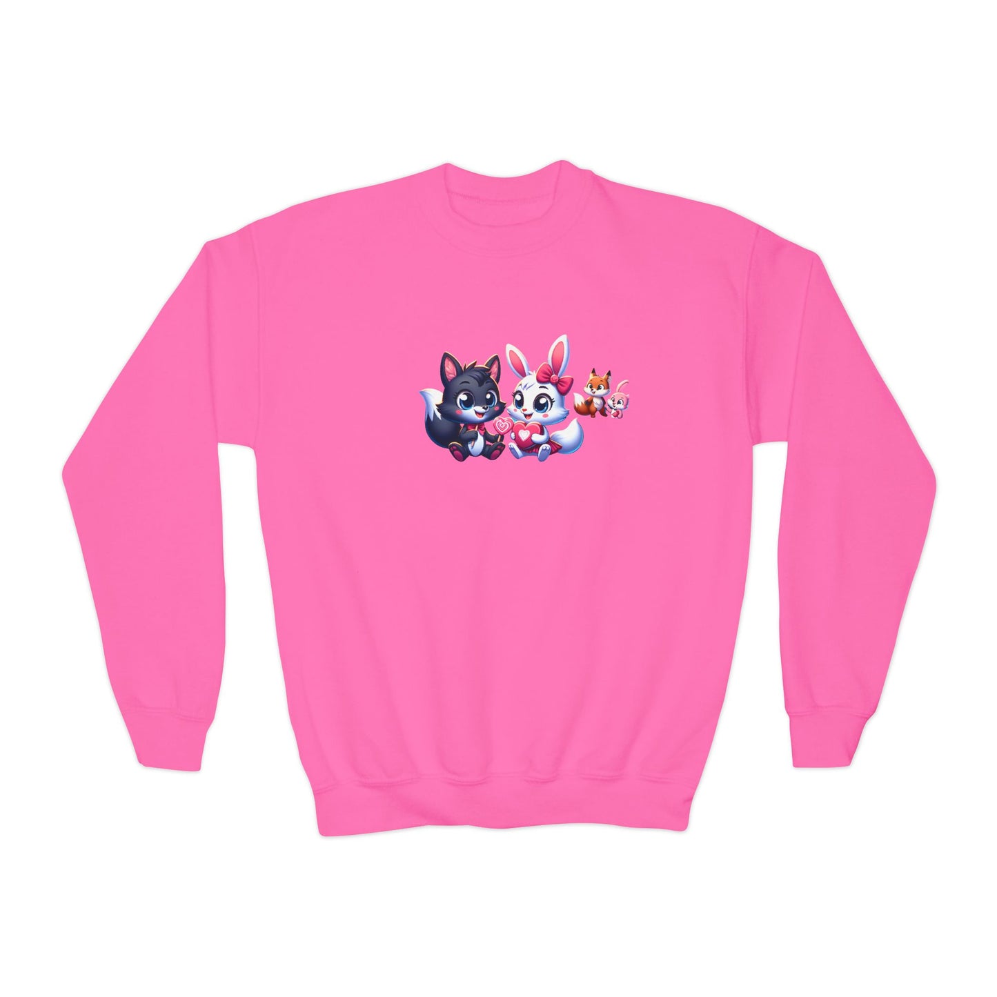 Youth Sweatshirt — Cute Cartoon Kawaii Cats & Bunny Graphic
