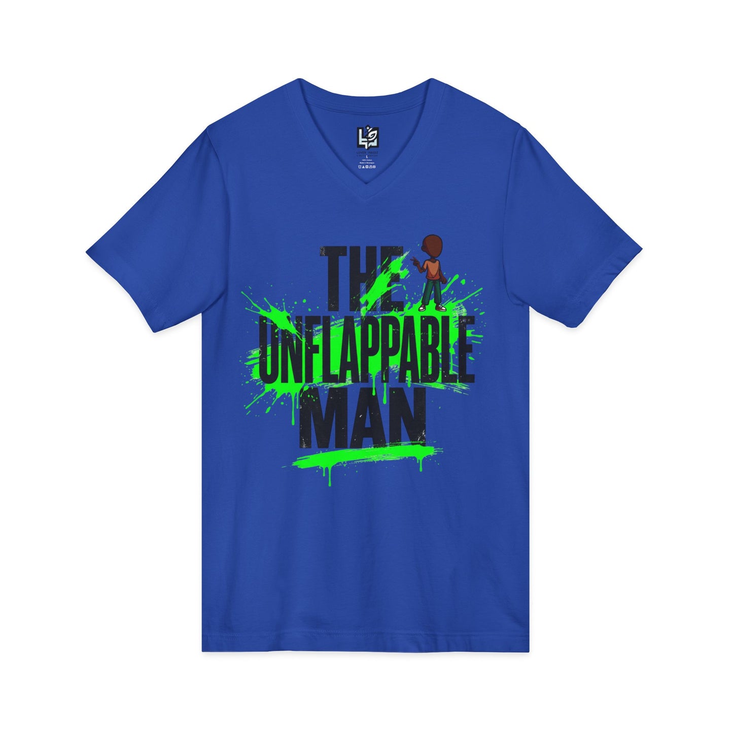 The Unflappable Man V-Neck Tee — Funny Resilient Guy Graphic Shirt