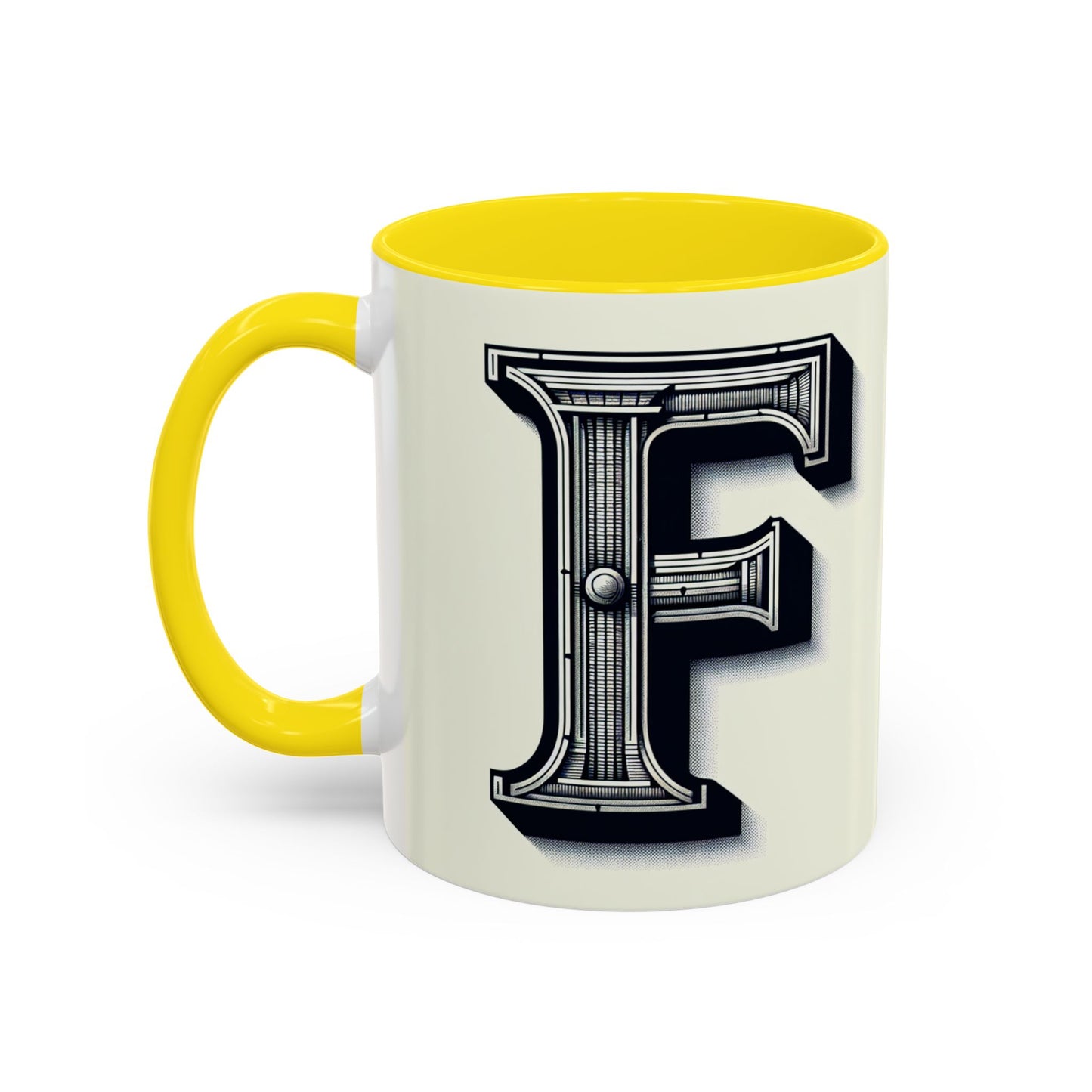 Personalized Initial 'F' Accent Coffee Mug - Stylish Black Handle, Perfect Gift for Coffee Lovers