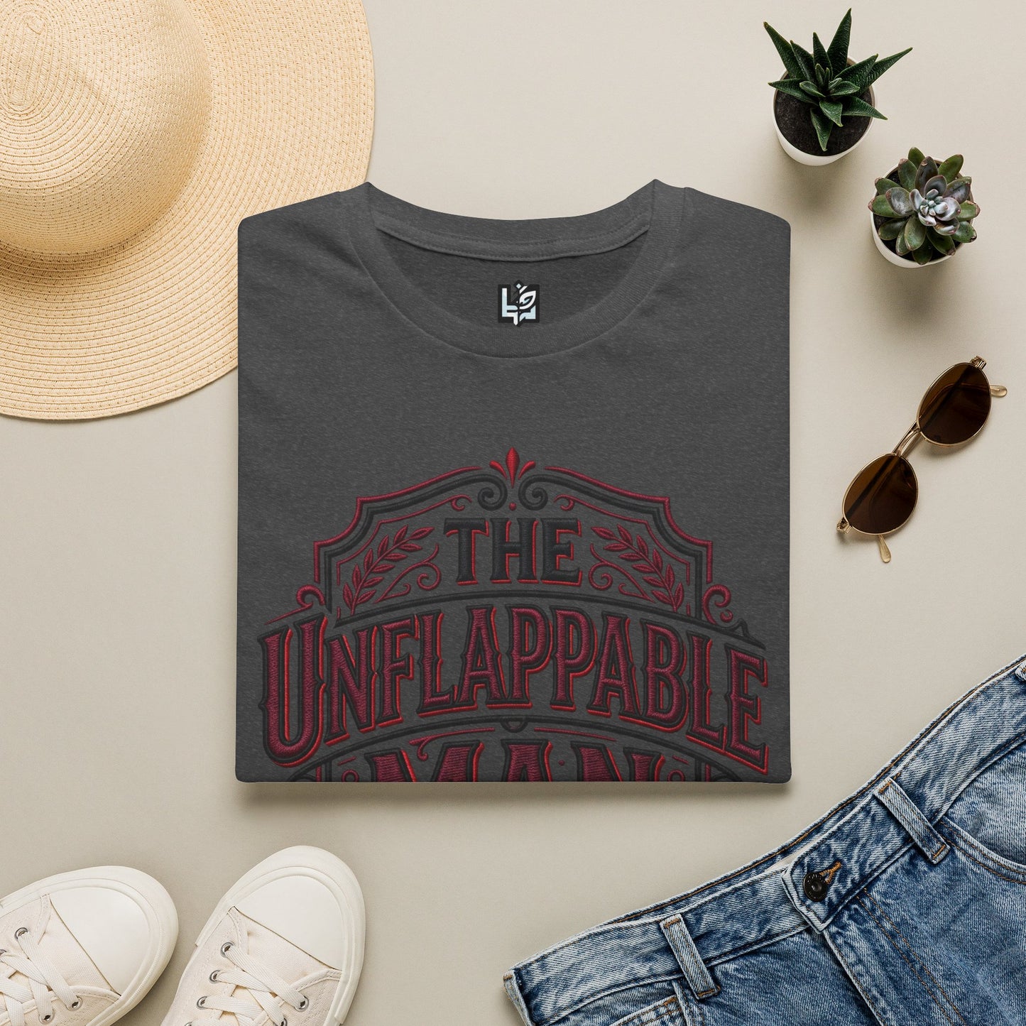 The Unflappable Man T-Shirt — Vintage Shield Graphic Tee for Confident Guys