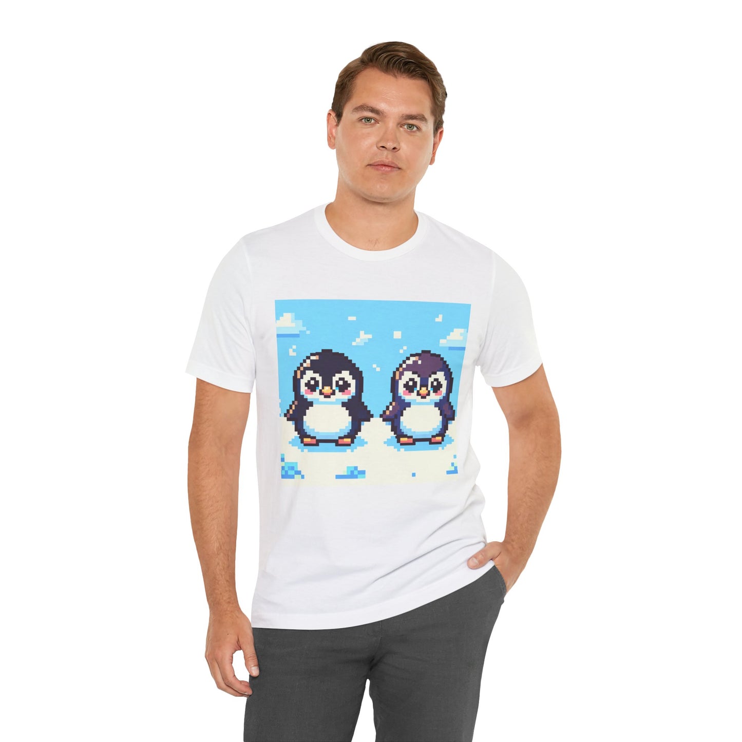 Cute Pixel Penguin Unisex Tee - Fun & Playful Short Sleeve Shirt for Animal Lovers