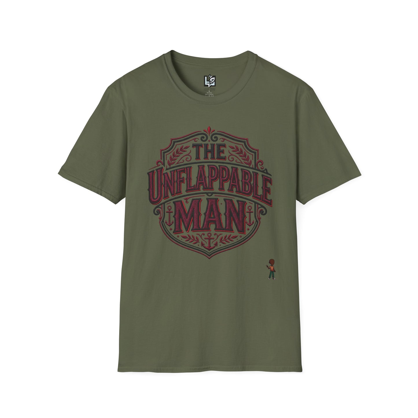 The Unflappable Man T-Shirt — Vintage Shield Graphic Tee for Confident Guys