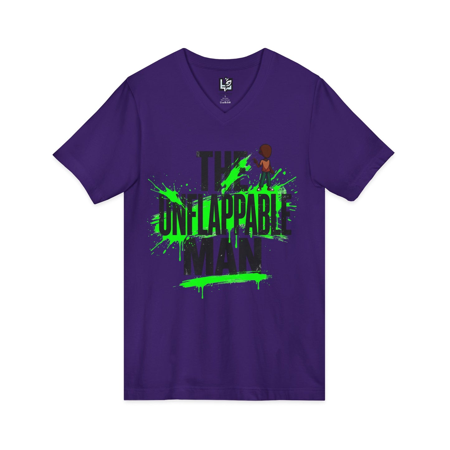 The Unflappable Man V-Neck Tee — Funny Resilient Guy Graphic Shirt