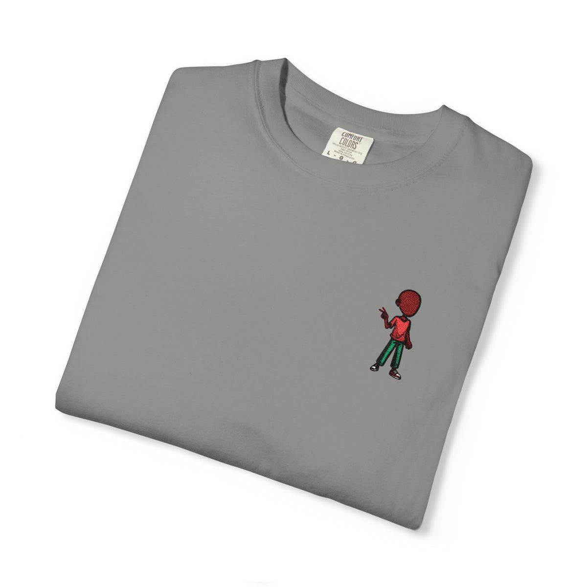 T-Shirt — Tiny Red-Haired Skateboarder Chest Graphic, Minimal Streetwear Tee
