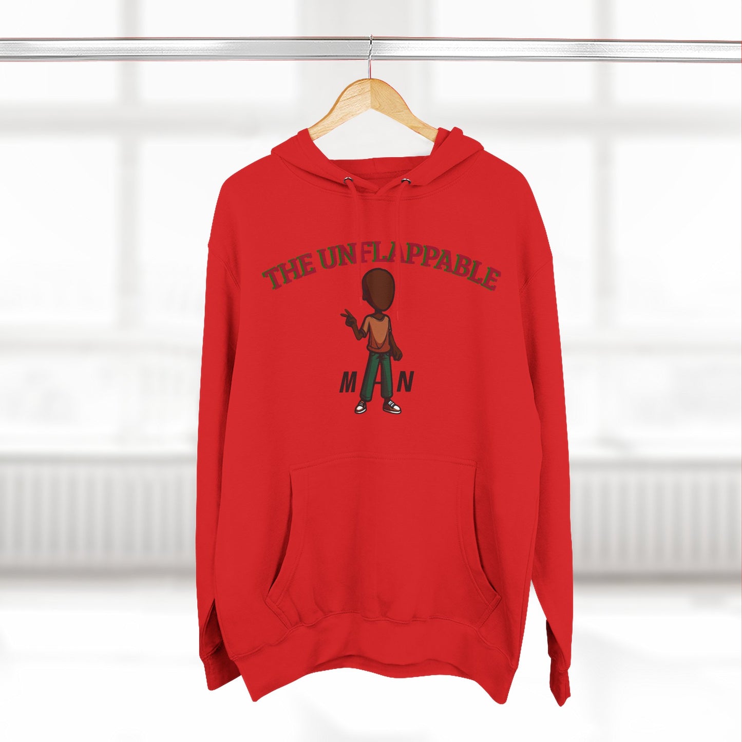 Unflappable Man Hoodie — Graphic Fleece Pullover with Cartoon Character
