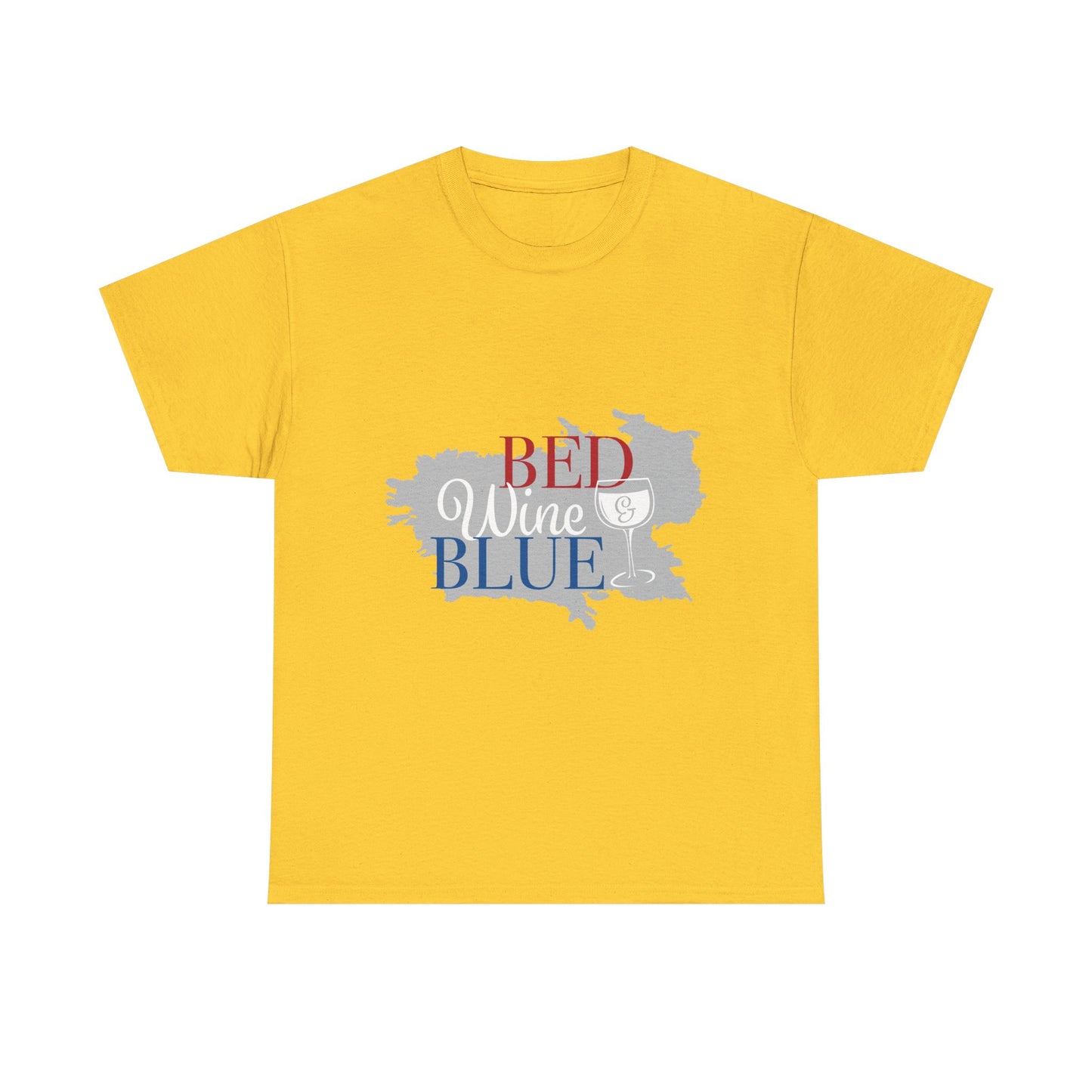 Unisex Heavy Cotton Tee - "Bed, Wine & Blue" - Perfect for Relaxing and Celebrating Freedom