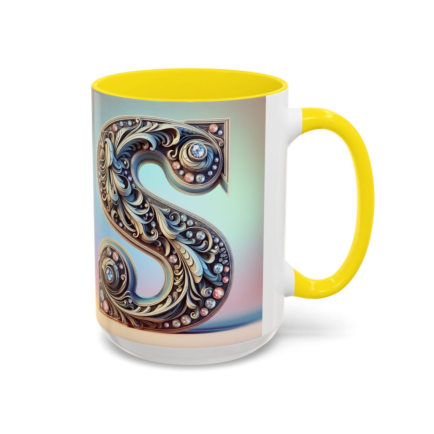 Elegant Initial Accent Coffee Mug - Personalized Embellished Design 11oz & 15oz