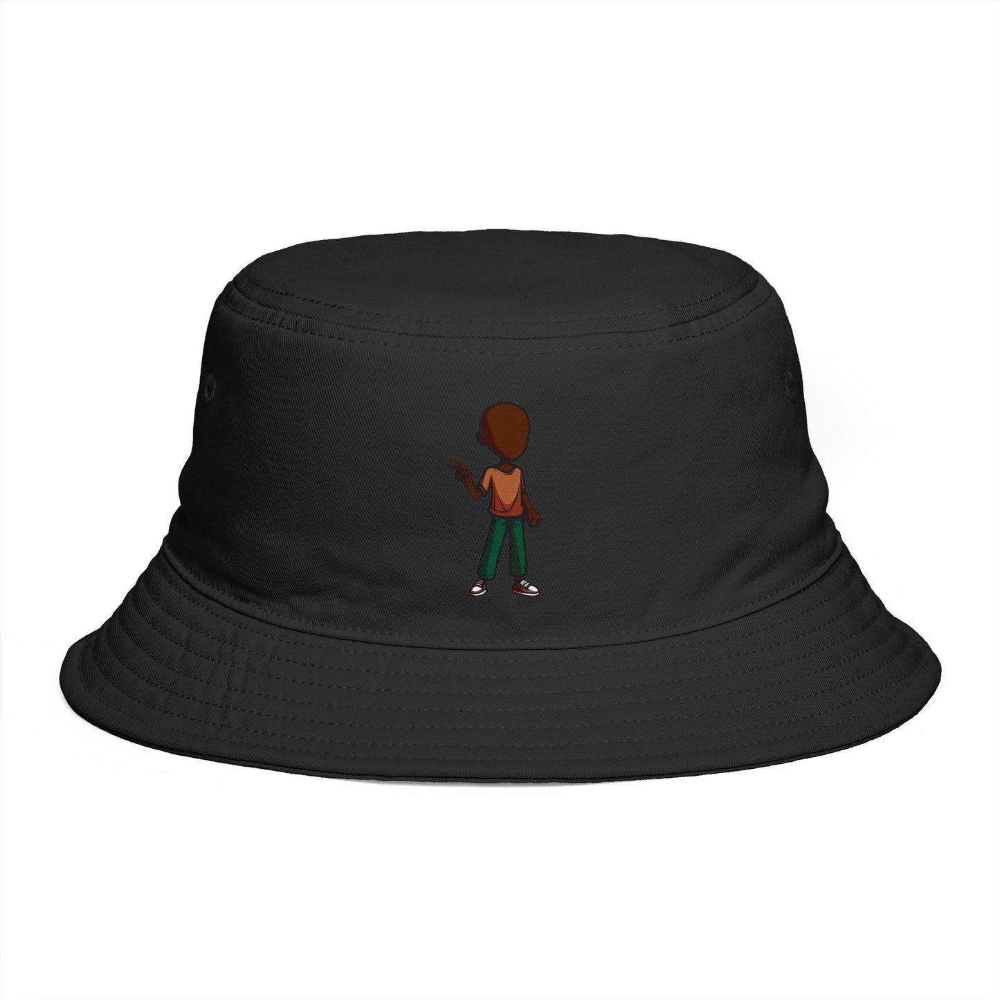 Bucket Hat — Minimal Brown Streetwear Hat with Back-Turn Character Graphic