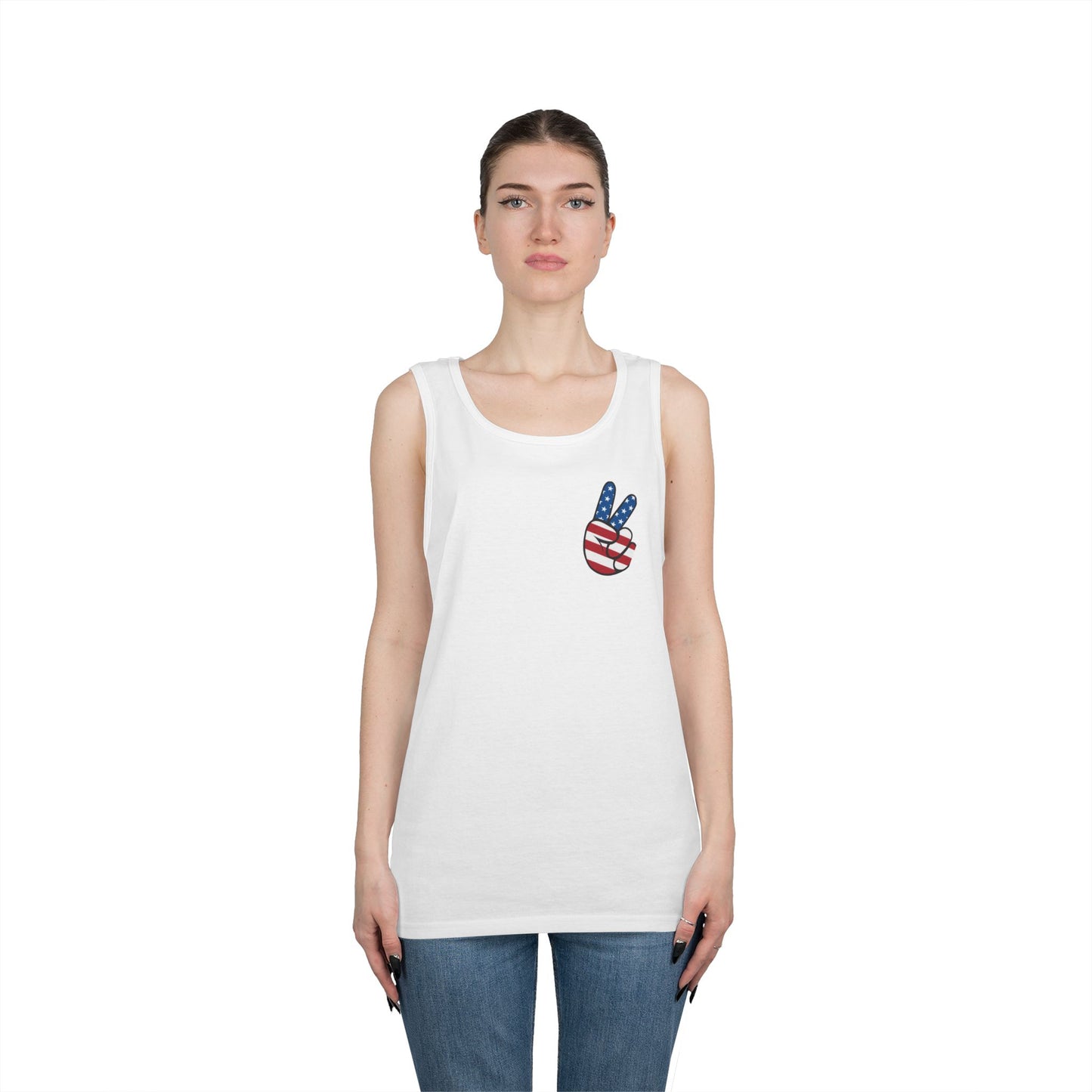 Unisex Heavy Cotton Tank Top - ‘V’ for America Graphic Tee, Perfect for July 4th Celebrations