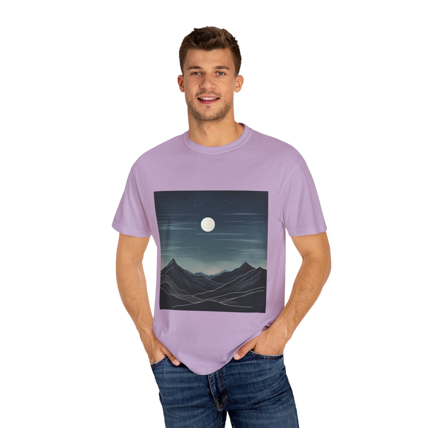 Moonlit Mountains Unisex Garment-Dyed T-shirt | Nature-Inspired Style for Adventurers