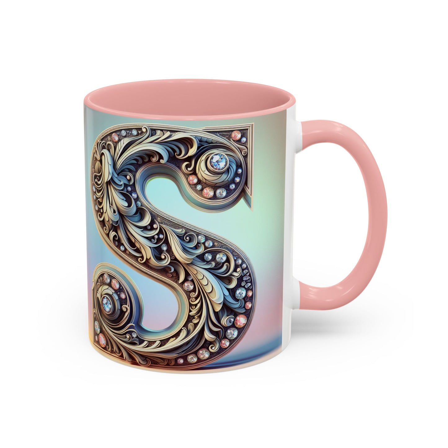 Elegant Initial Accent Coffee Mug - Personalized Embellished Design 11oz & 15oz