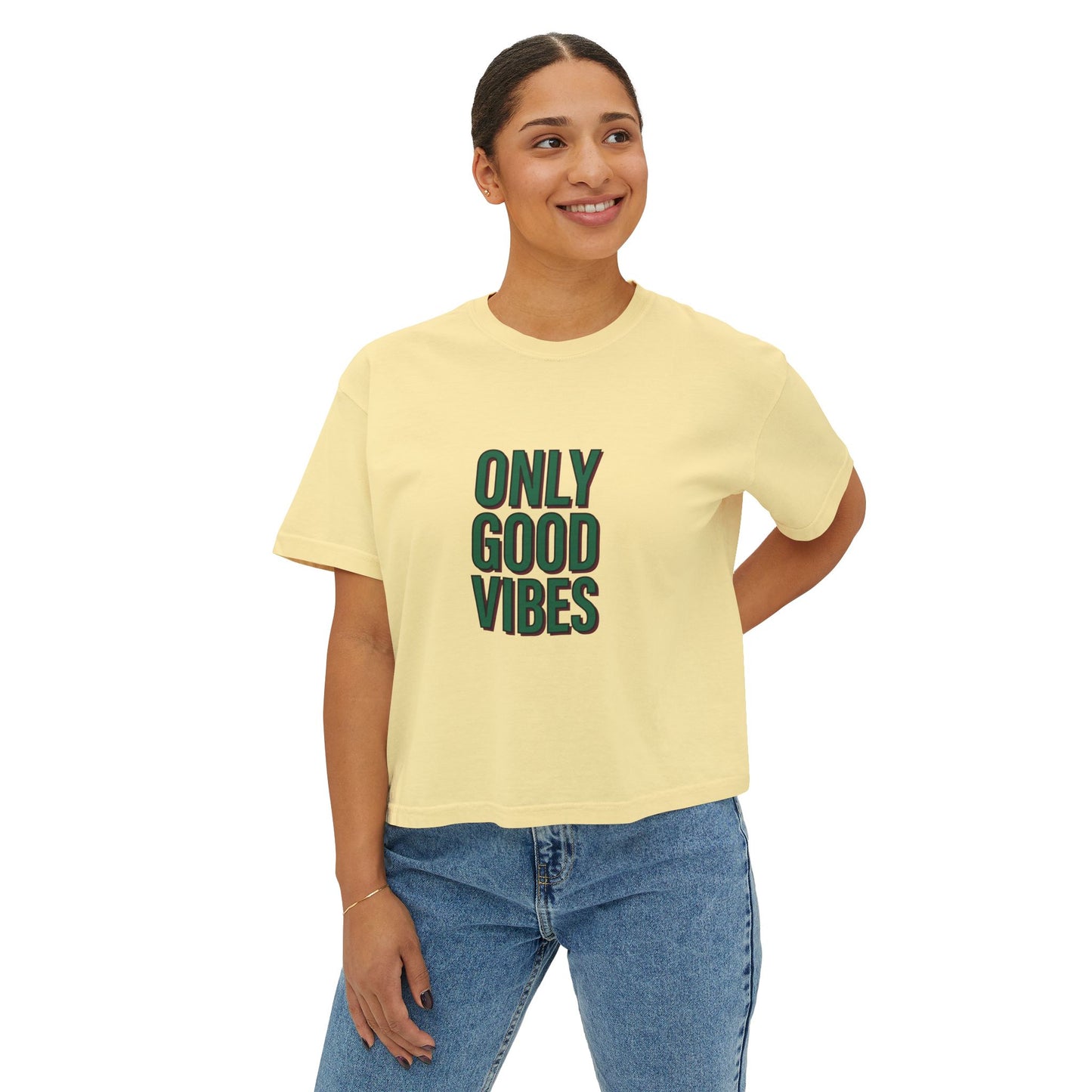 Only Good Vibes Boxy Tee — Women's Positive Graphic Crop T-Shirt