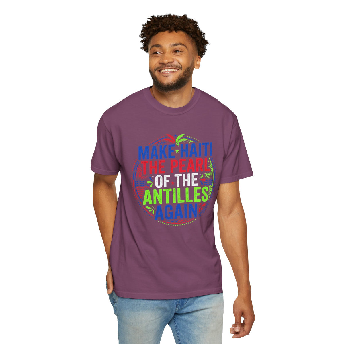 Make Haiti the Pearl — T‑Shirt (Antilles Pride, Colorful Retro Globe Design)