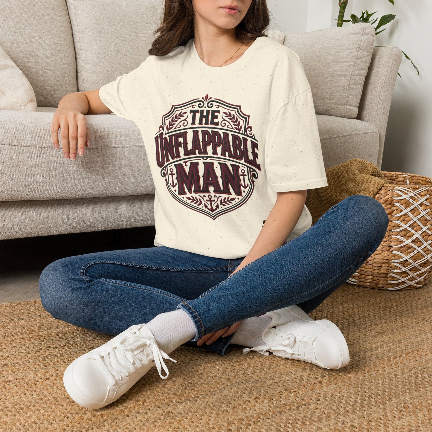 The Unflappable Man T-Shirt — Vintage Shield Graphic Tee for Confident Guys