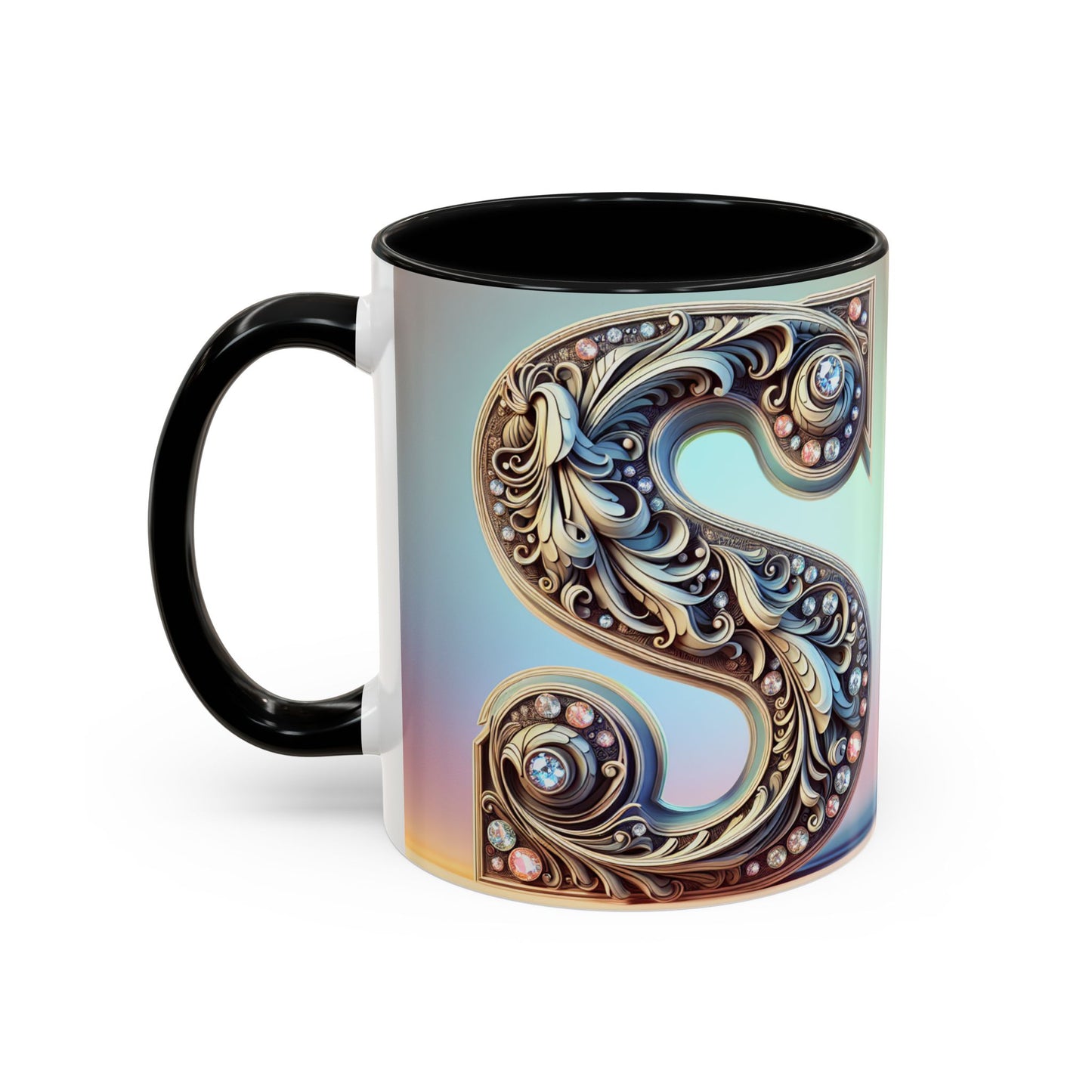 Elegant Initial Accent Coffee Mug - Personalized Embellished Design 11oz & 15oz