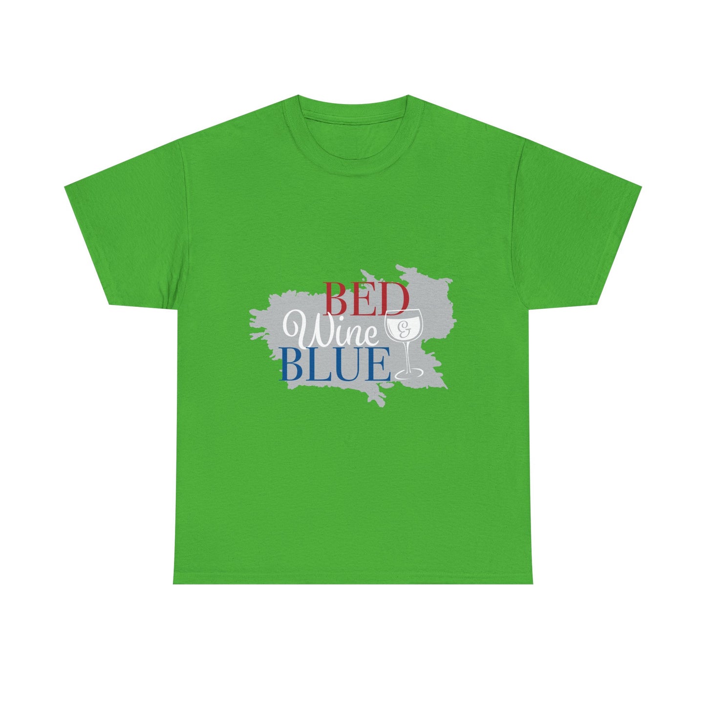 Unisex Heavy Cotton Tee - "Bed, Wine & Blue" - Perfect for Relaxing and Celebrating Freedom