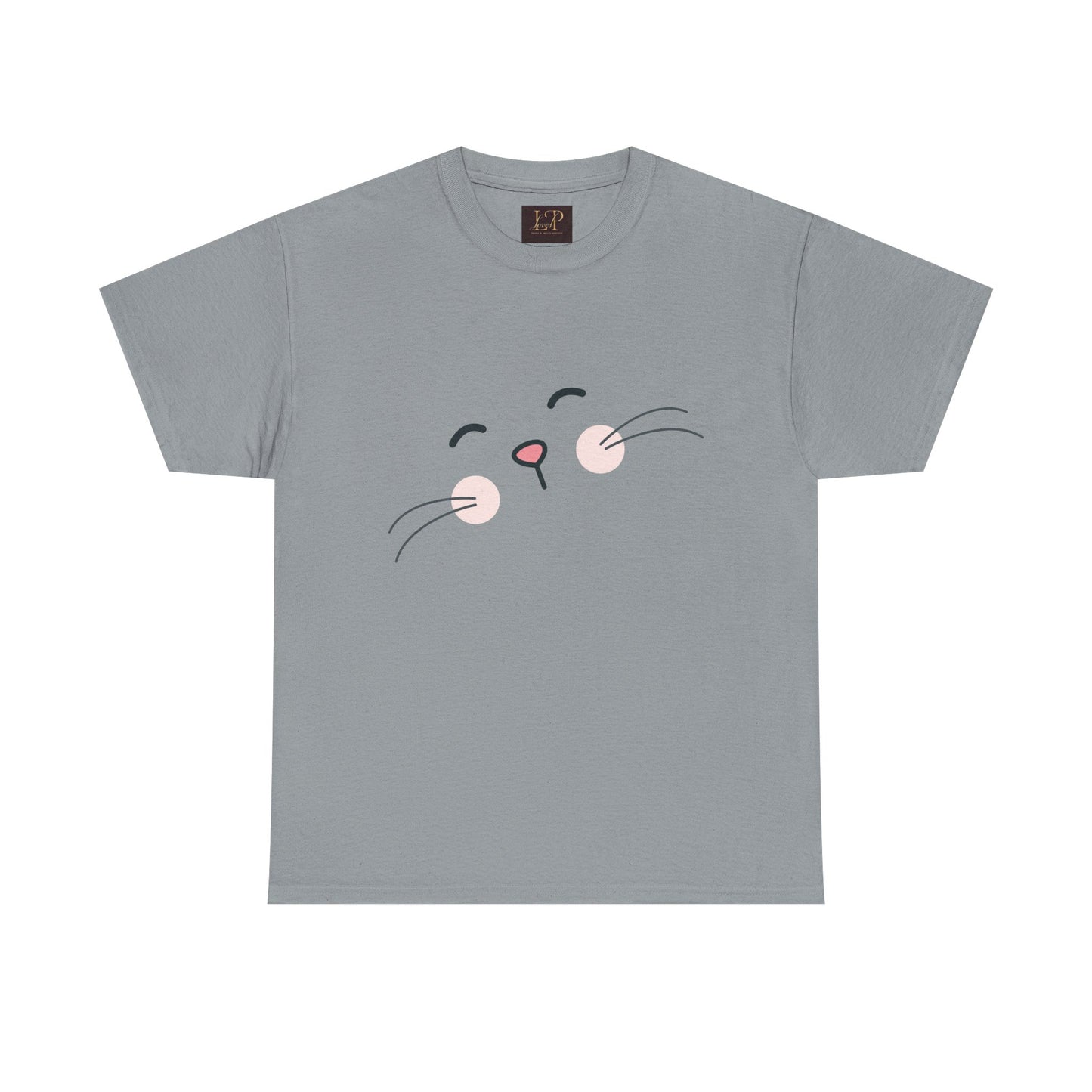 Cute Cat Face Unisex Heavy Cotton Tee - Whimsical Animal T-Shirt for Cat Lovers