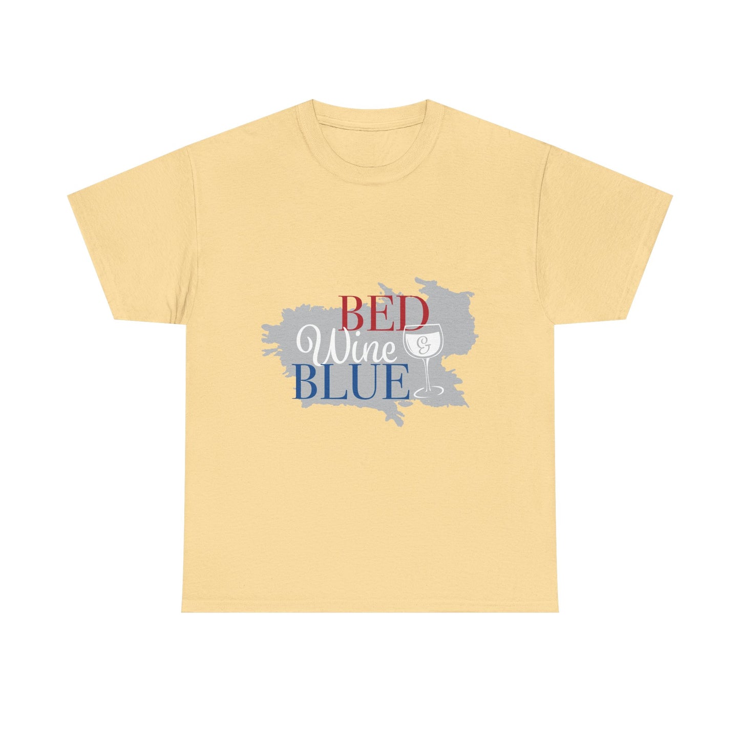 Unisex Heavy Cotton Tee - "Bed, Wine & Blue" - Perfect for Relaxing and Celebrating Freedom