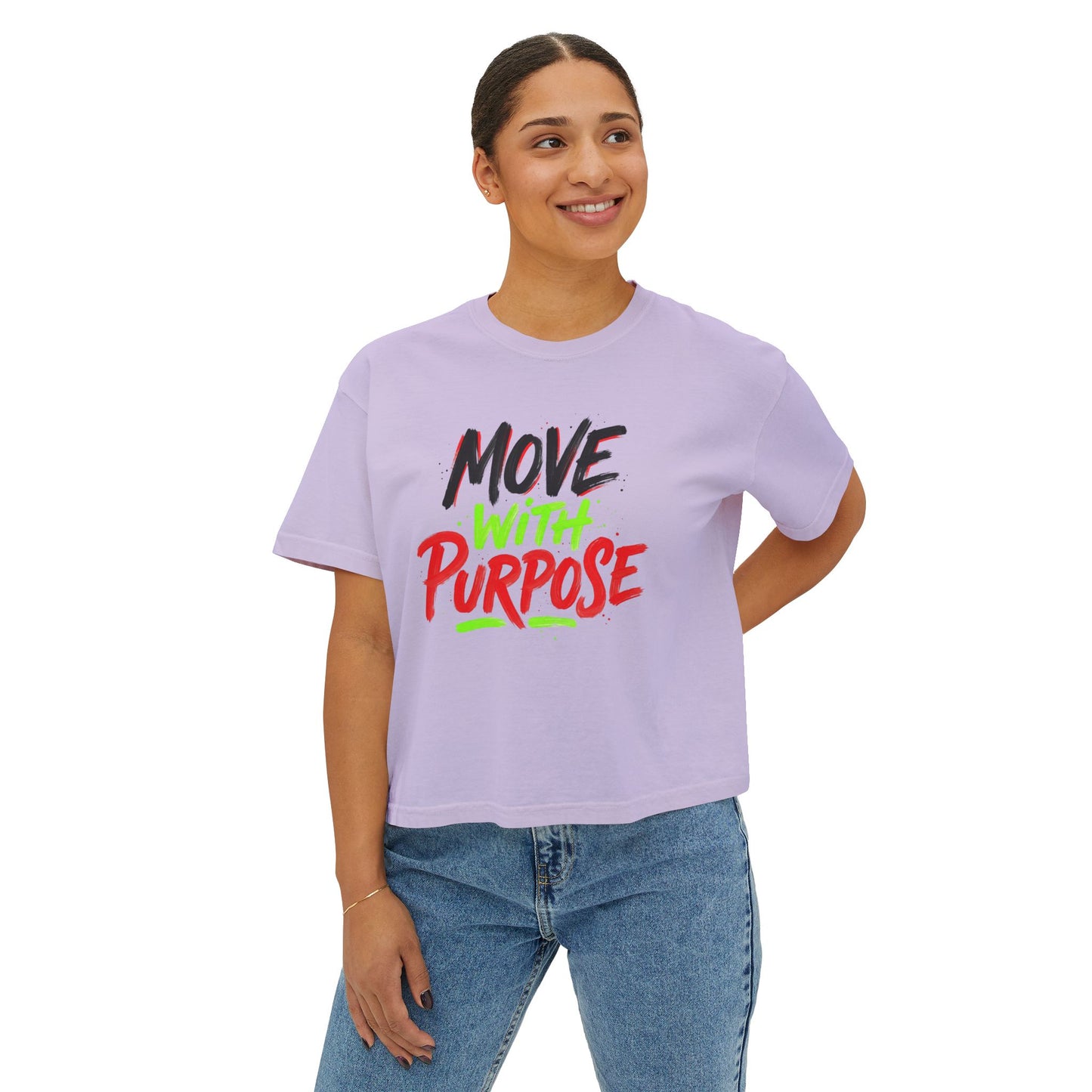 Move With Purpose Boxy Tee — Motivational Women's Cropped T‑Shirt