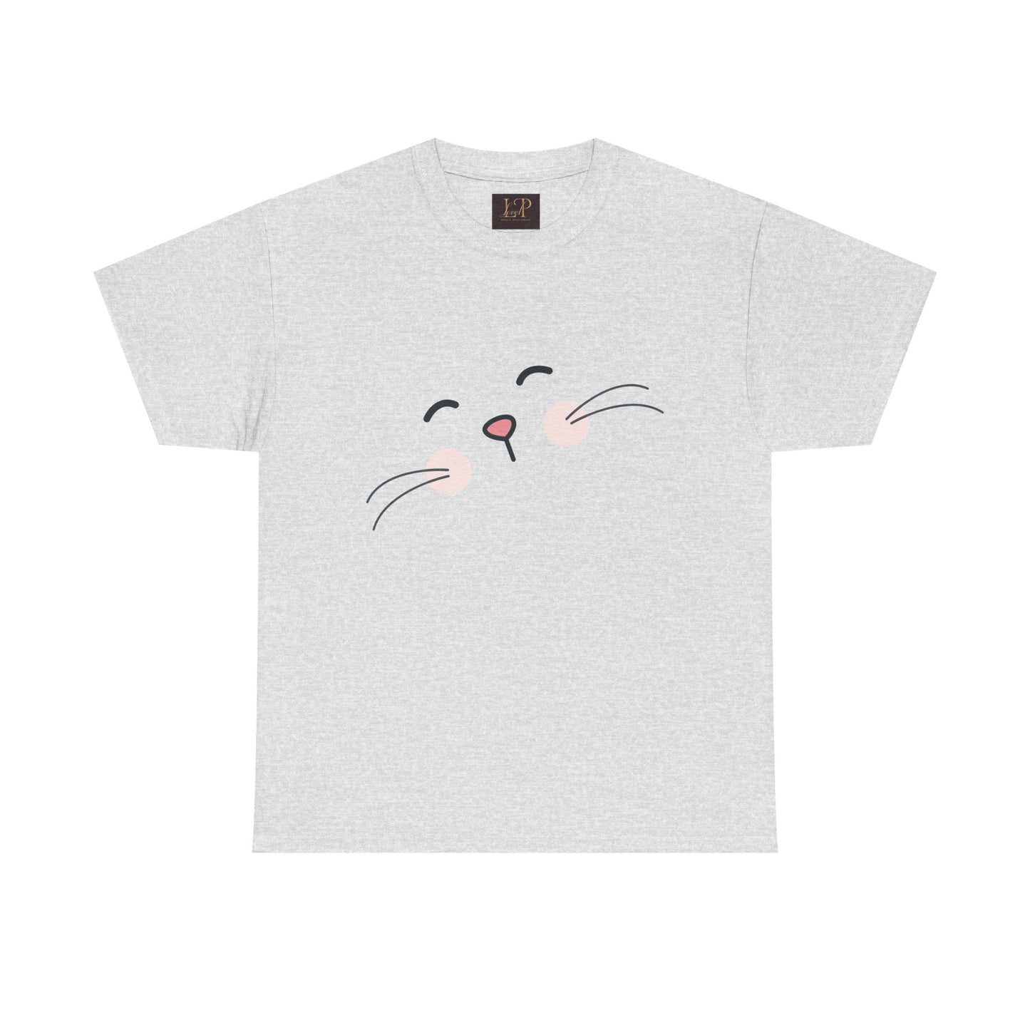 Cute Cat Face Unisex Heavy Cotton Tee - Whimsical Animal T-Shirt for Cat Lovers