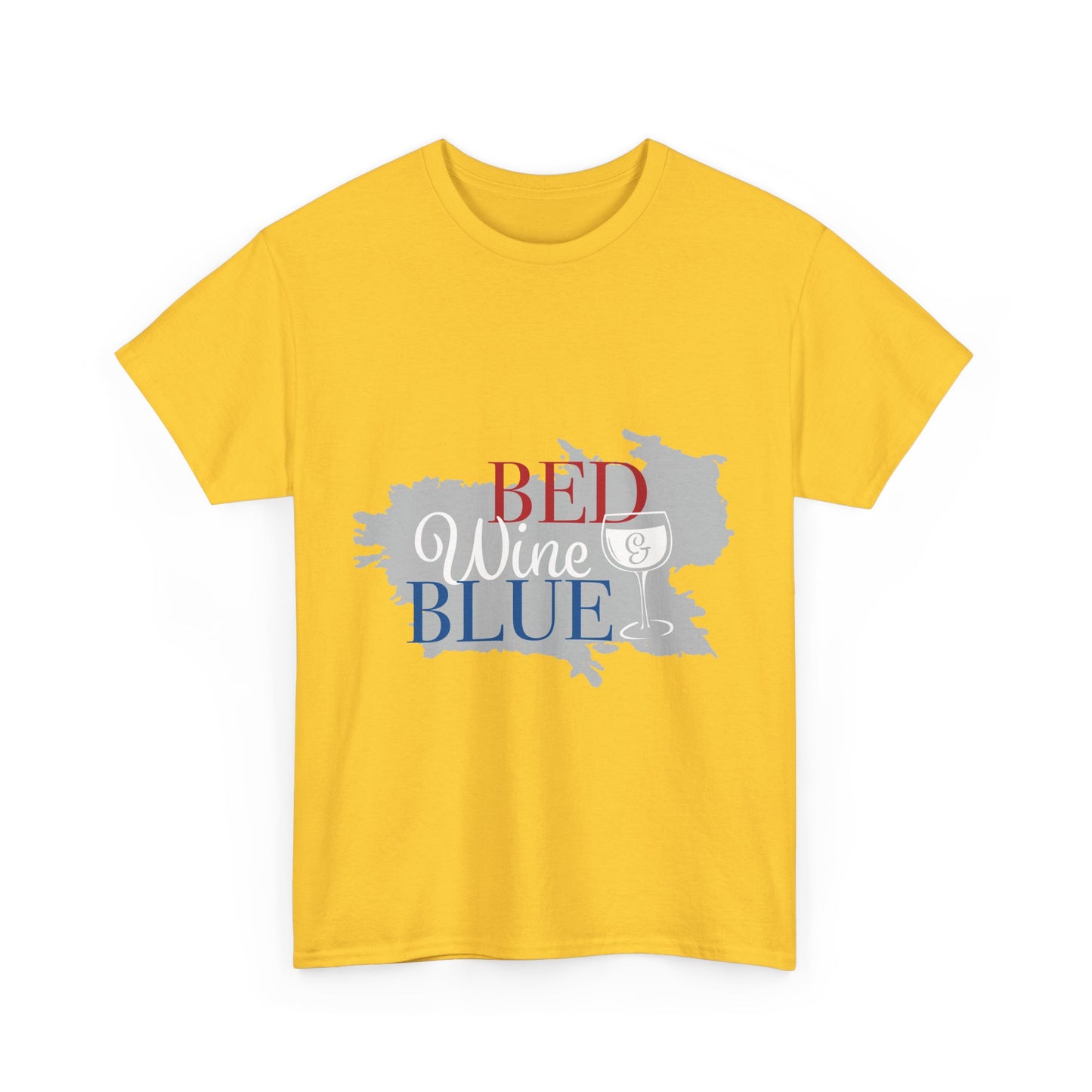 Unisex Heavy Cotton Tee - "Bed, Wine & Blue" - Perfect for Relaxing and Celebrating Freedom