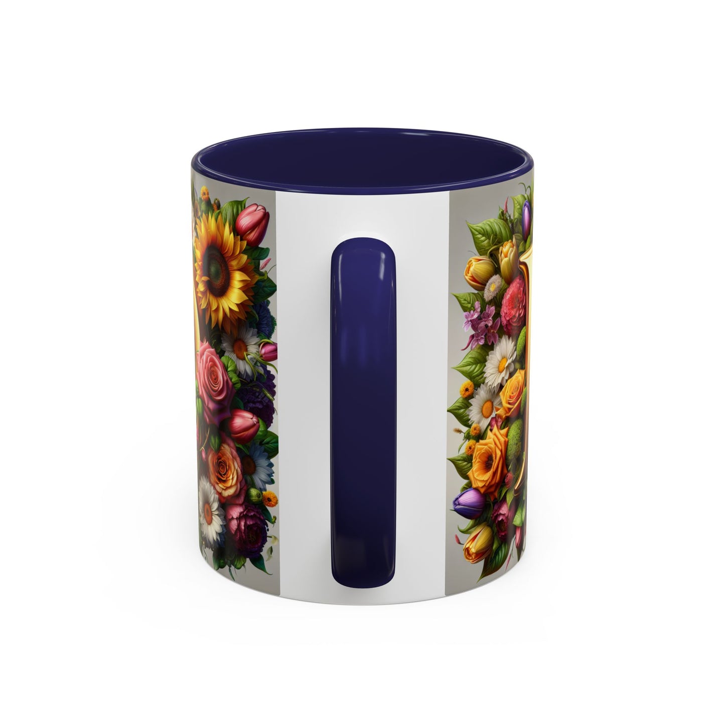 Floral Letter D Accent Coffee Mug - Colorful Personalized Drinkware for Nature Lovers