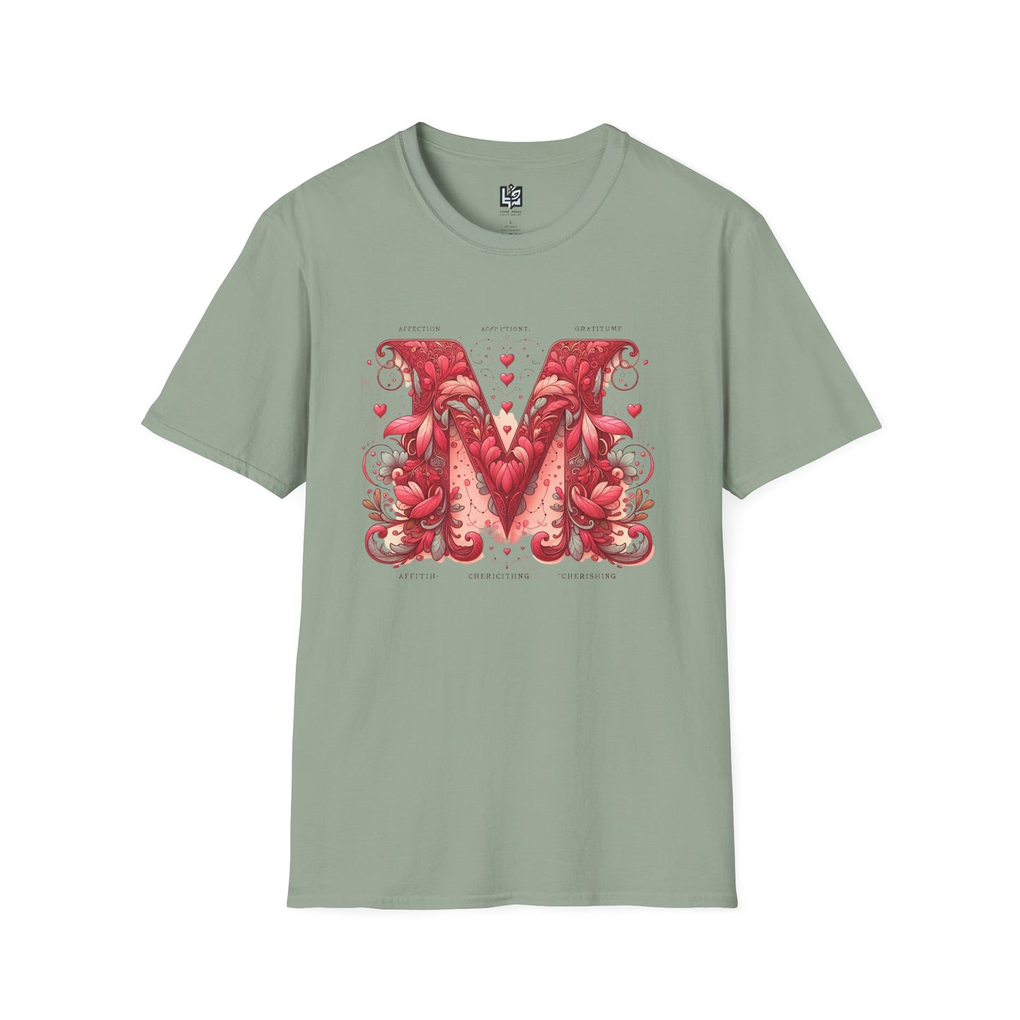 Floral Letter 'M' Unisex Softstyle T-Shirt - Perfect for Celebrations and Self-Expression