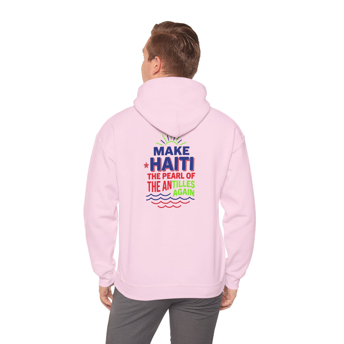 Make Haiti The Pearl of the Antilles Again Hoodie — Cartoon Figure Back Print