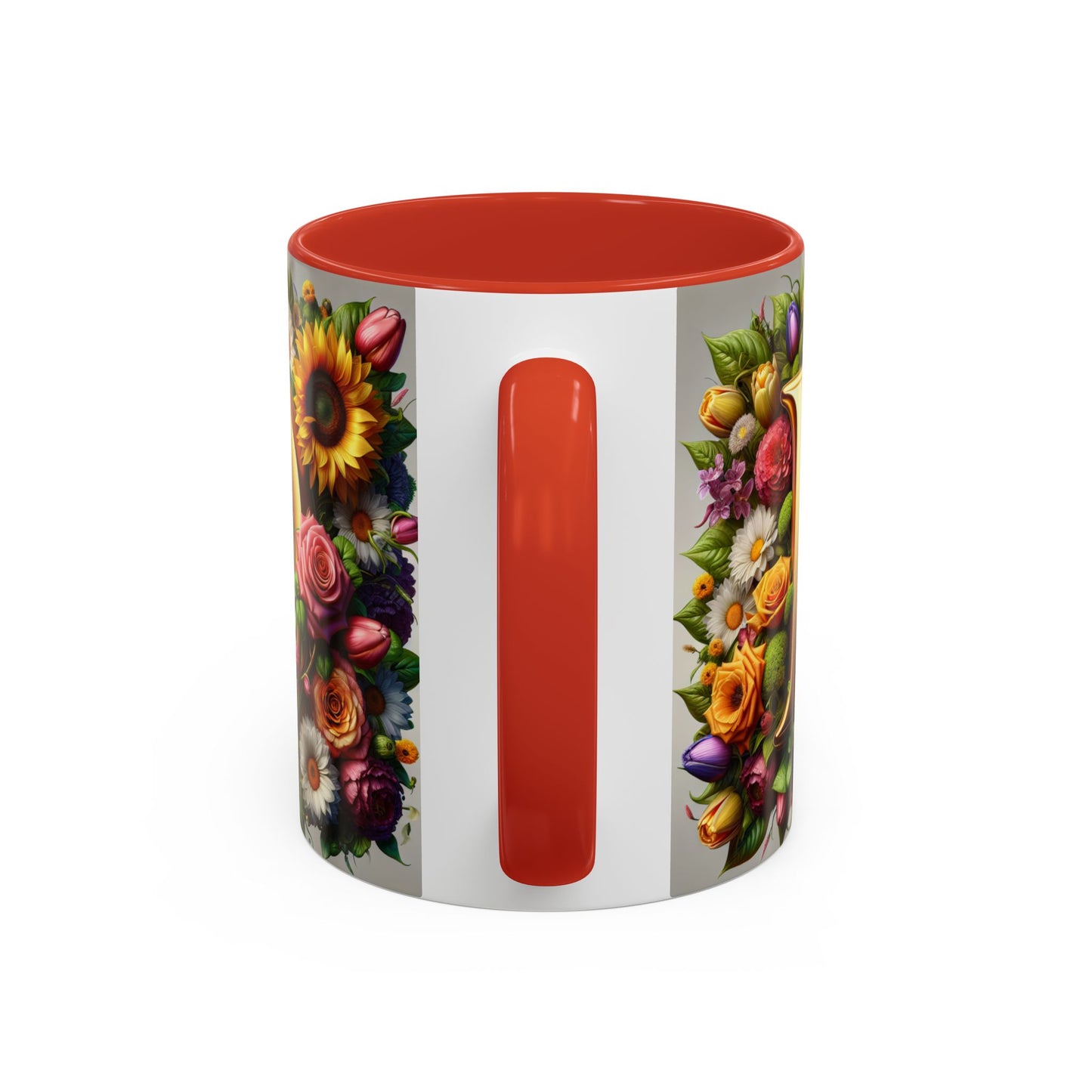 Floral Letter D Accent Coffee Mug - Colorful Personalized Drinkware for Nature Lovers