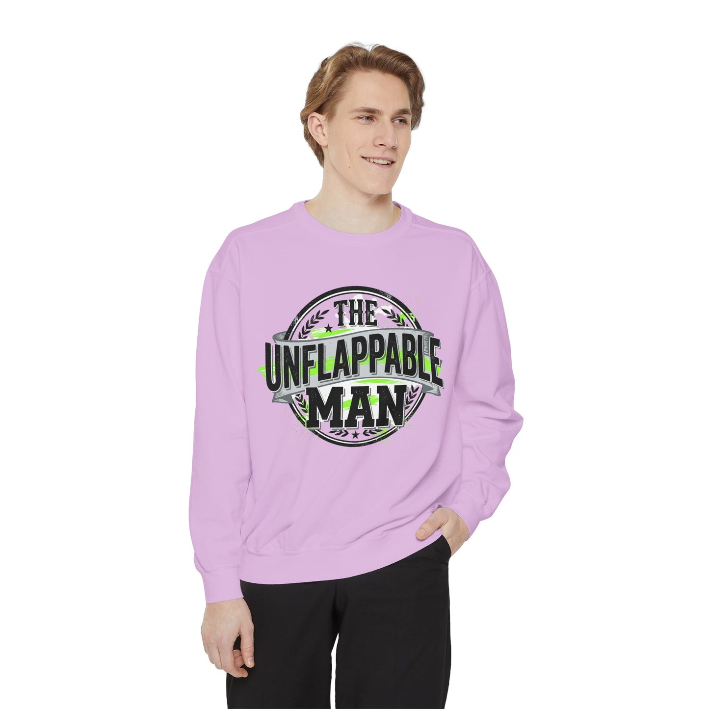 The Unflappable Man Sweatshirt — Retro Badge Graphic Crewneck