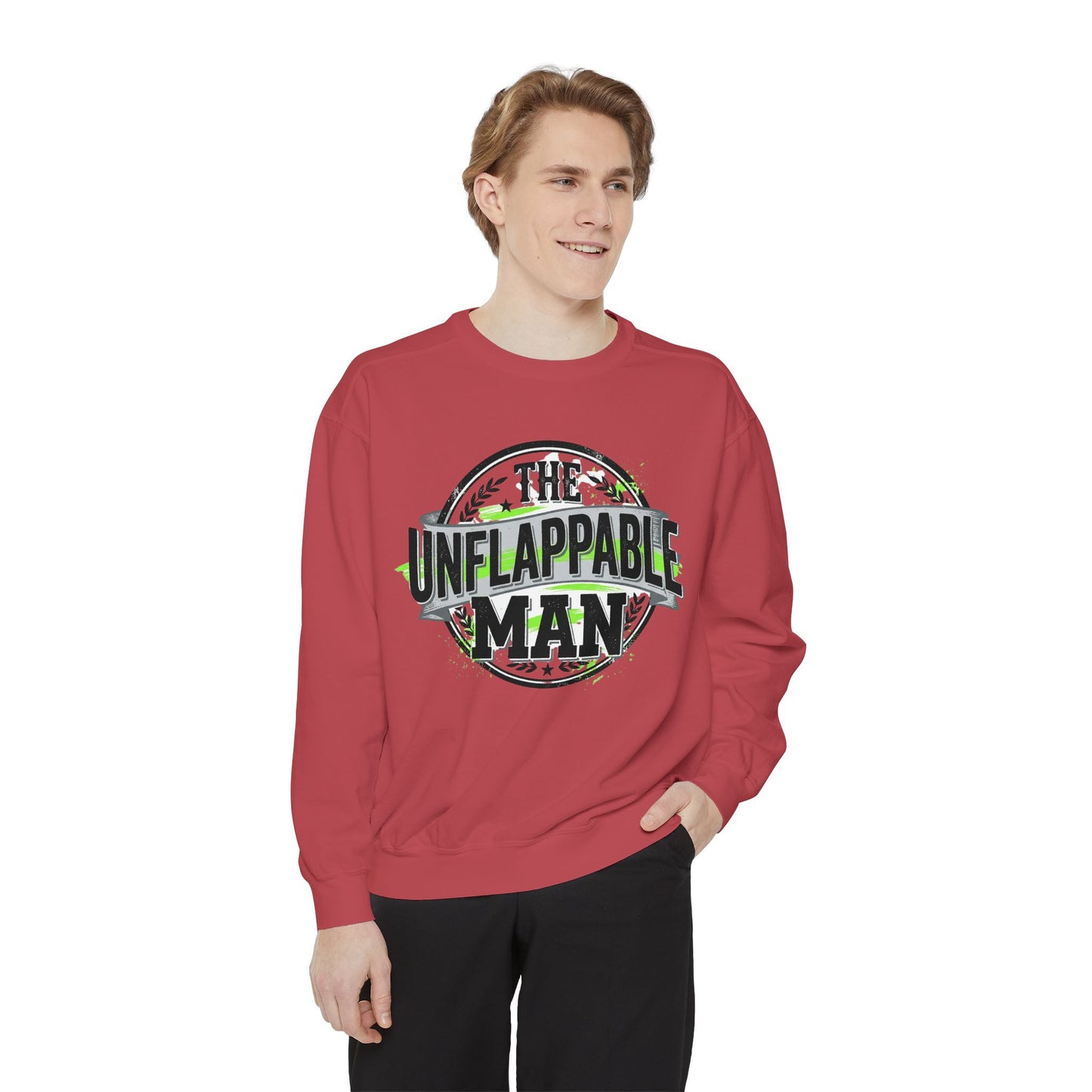 The Unflappable Man Sweatshirt — Retro Badge Graphic Crewneck
