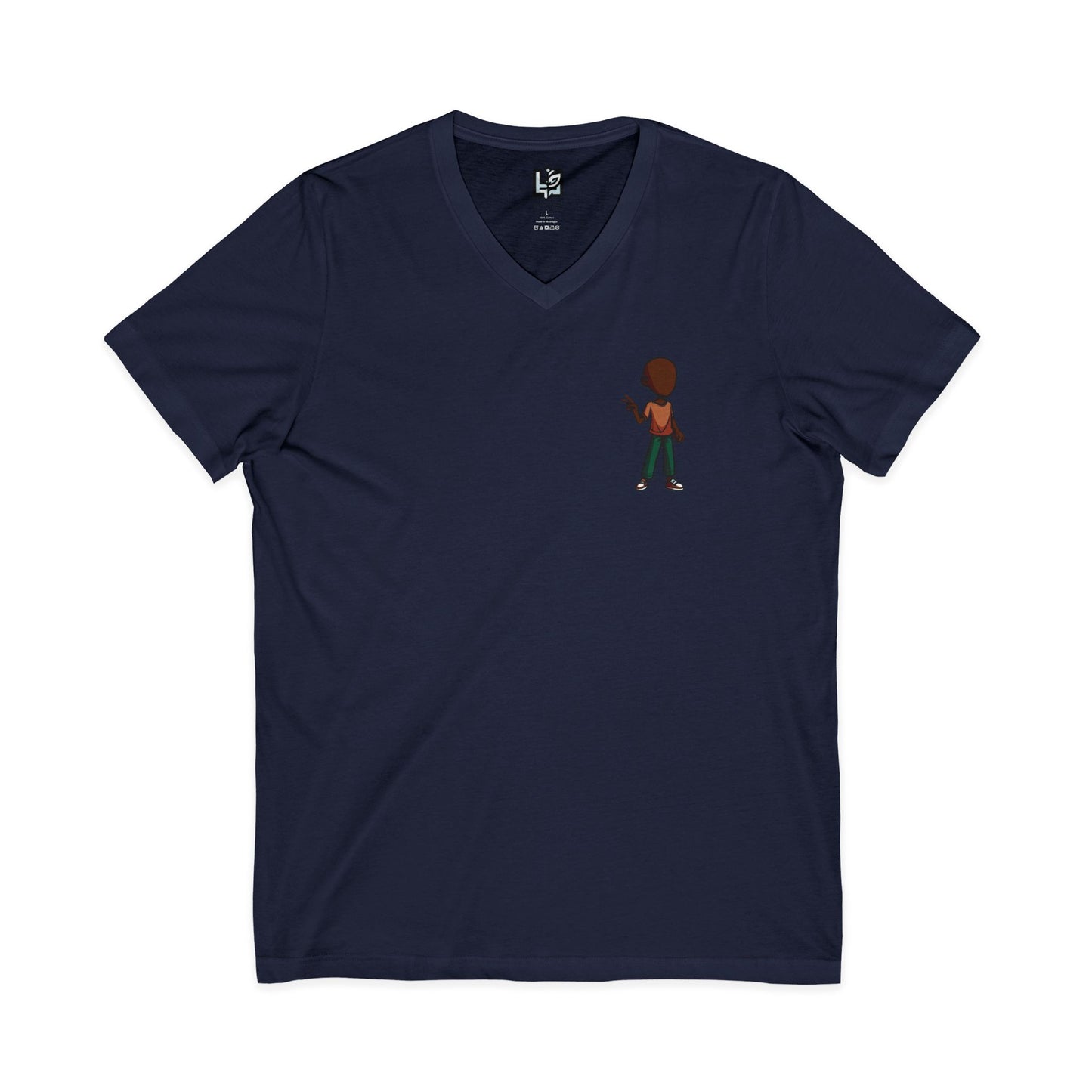 Minimalist Kid with Phone V-Neck Tee