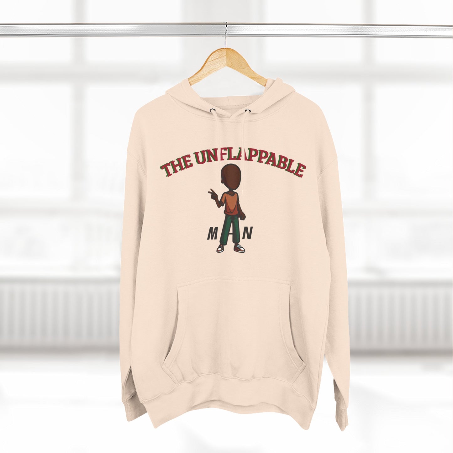 Unflappable Man Hoodie — Graphic Fleece Pullover with Cartoon Character