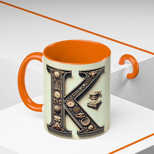 Personalized Initial K Accent Coffee Mug - Perfect Gift for Graduates or Book Lovers