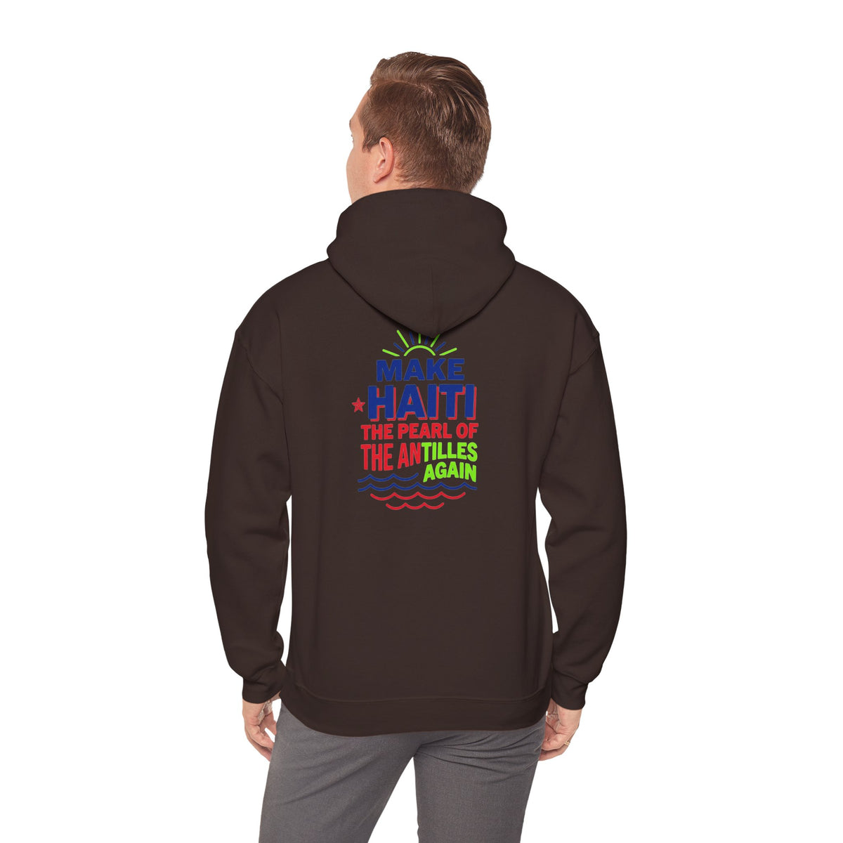 Make Haiti The Pearl of the Antilles Again Hoodie — Cartoon Figure Back Print
