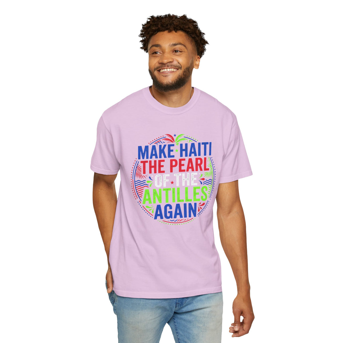 Make Haiti the Pearl — T‑Shirt (Antilles Pride, Colorful Retro Globe Design)