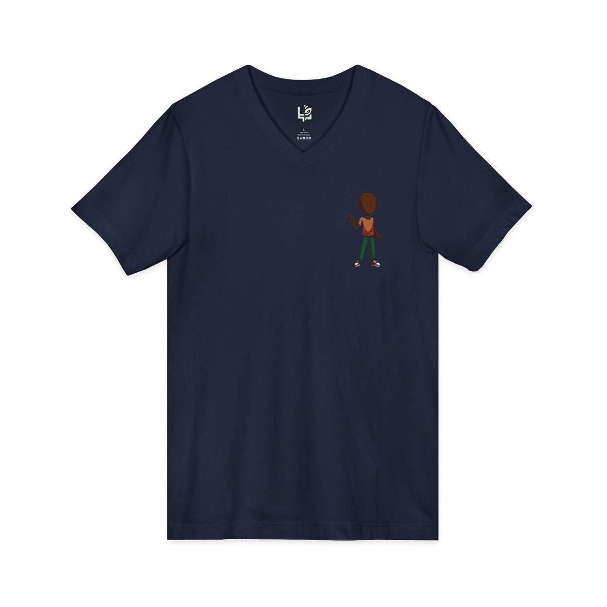 Minimalist Kid with Phone V-Neck Tee