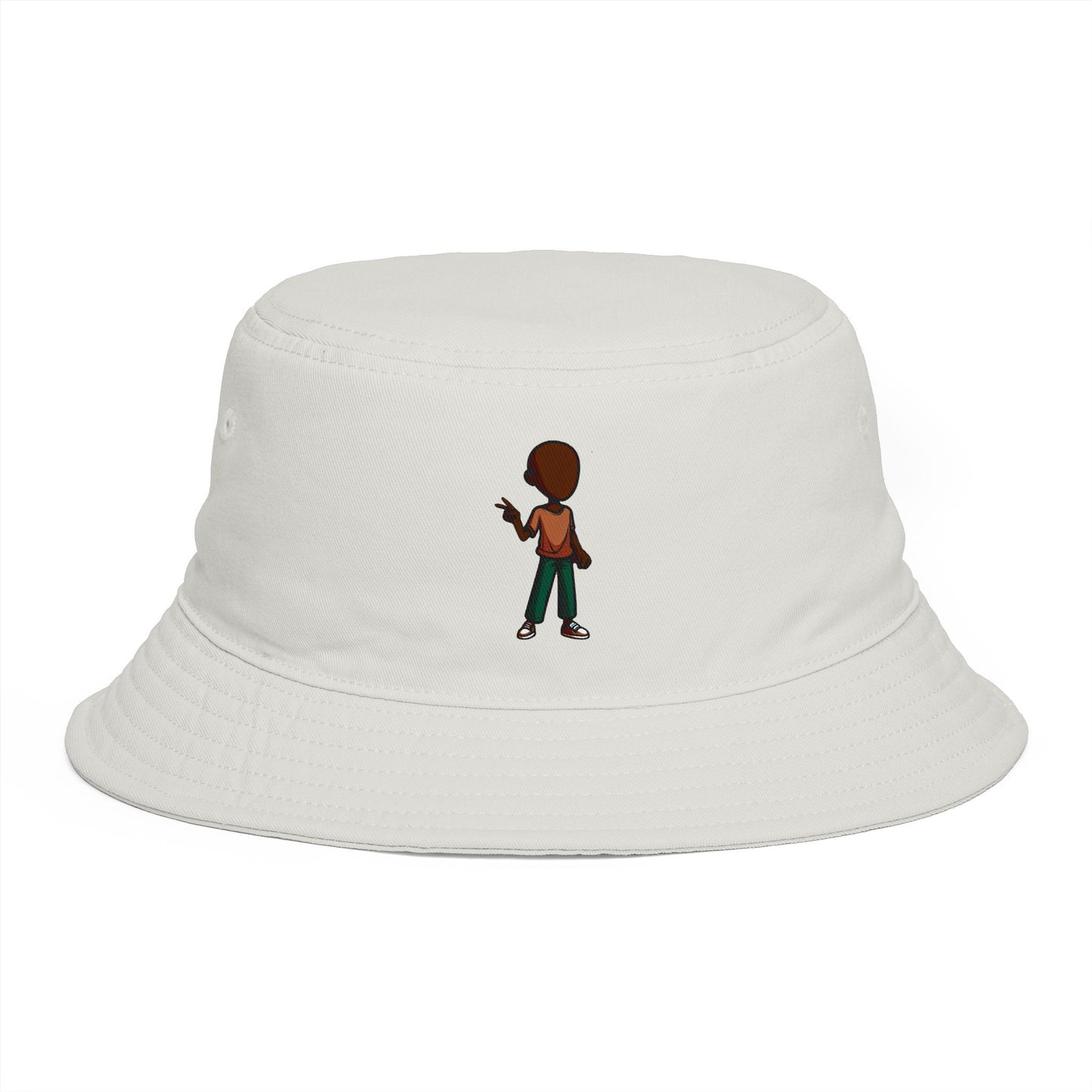 Brown Streetwear Bucket Hat with Small Kid Cartoon Graphic