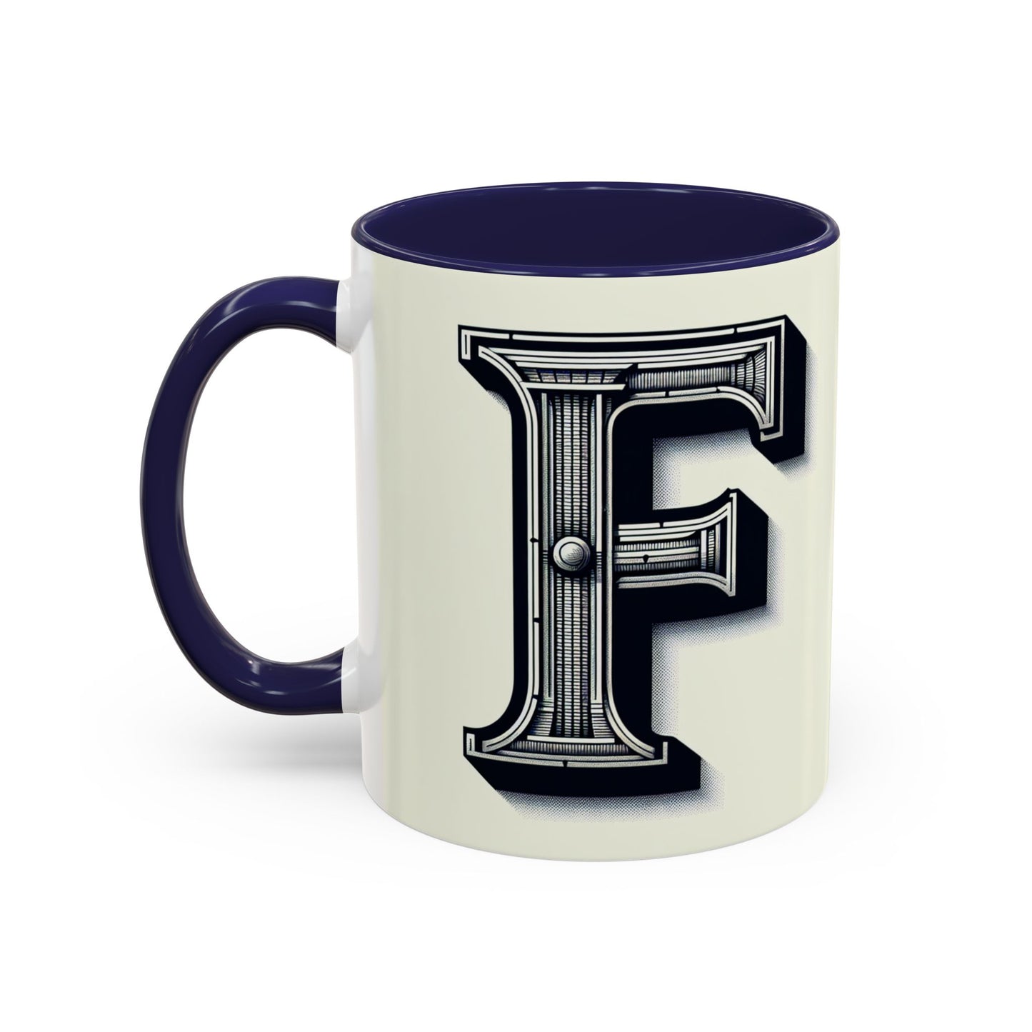 Personalized Initial 'F' Accent Coffee Mug - Stylish Black Handle, Perfect Gift for Coffee Lovers