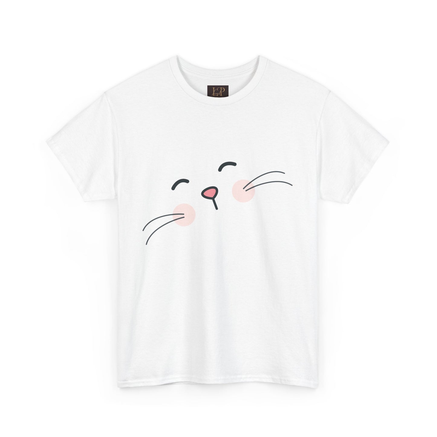 Cute Cat Face Unisex Heavy Cotton Tee - Whimsical Animal T-Shirt for Cat Lovers