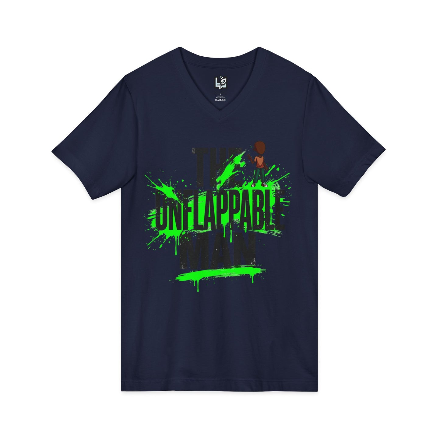 The Unflappable Man V-Neck Tee — Funny Resilient Guy Graphic Shirt