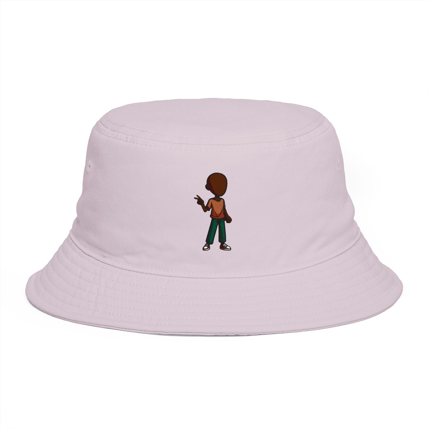 Brown Streetwear Bucket Hat with Small Kid Cartoon Graphic