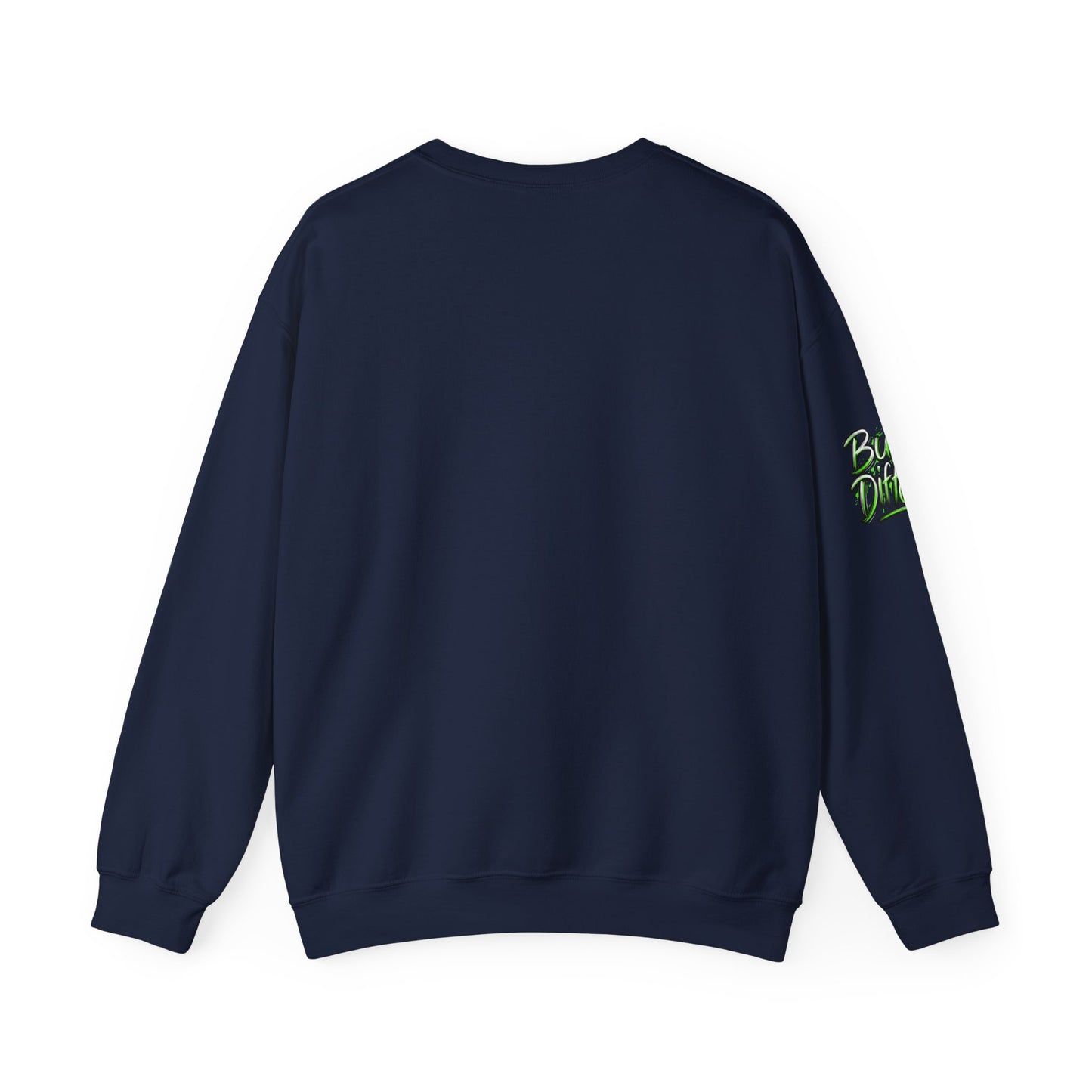 Crewneck Sweatshirt with Cartoon Guitarist & 'Rock On' Sleeve Graphic