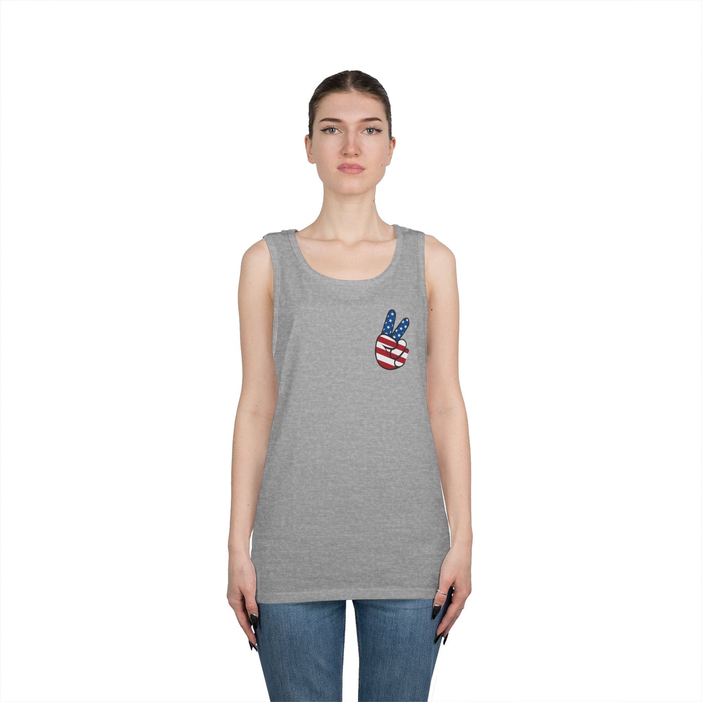 Unisex Heavy Cotton Tank Top - ‘V’ for America Graphic Tee, Perfect for July 4th Celebrations
