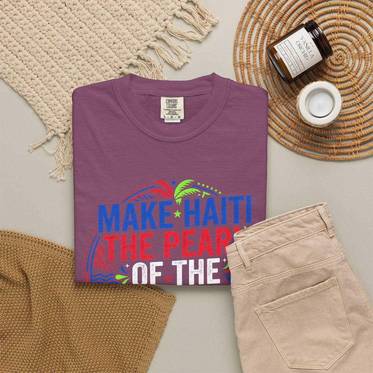Make Haiti the Pearl — T‑Shirt (Antilles Pride, Colorful Retro Globe Design)