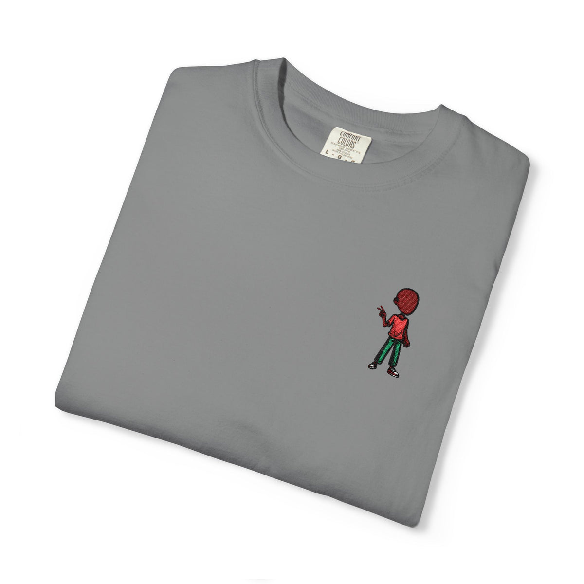 T-Shirt — Tiny Red-Haired Skateboarder Chest Graphic, Minimal Streetwear Tee